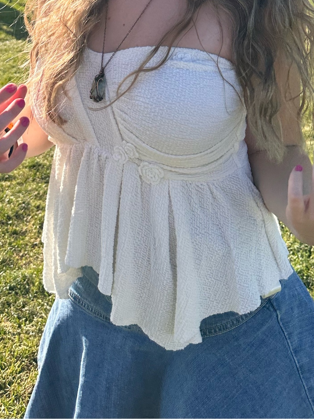 Free People Cream Strapless Ruffle Top - Picture 3 of 3